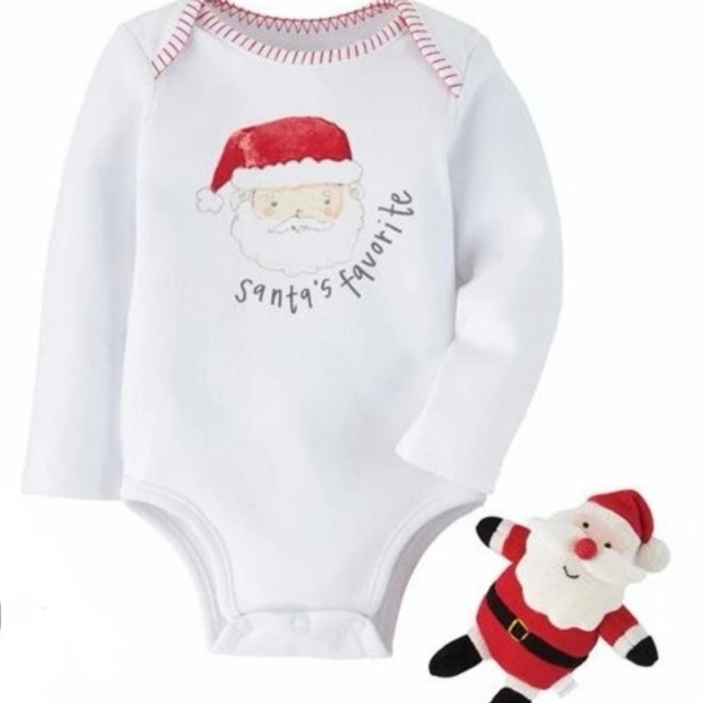 Mudpie Santa’s Favorite Long Sleeve Onesie White 0-6 months
